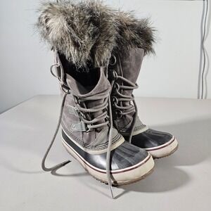 Sorel Joan of Arctic Women Size 7 Grey Waterproof Faux Fur Winter Boots NL2429